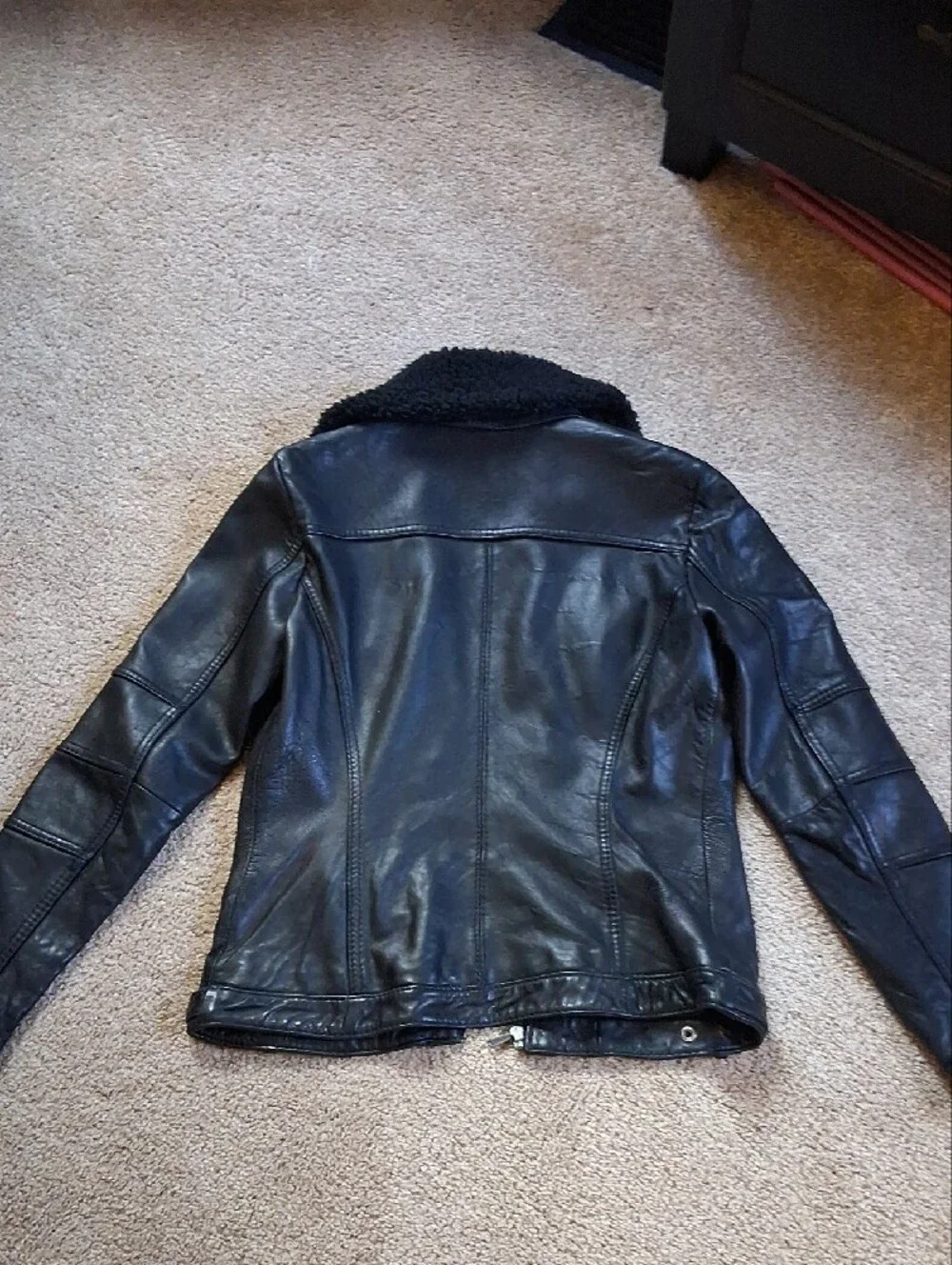 Michael Kors Black Leather Jacket with Sherpa Collar